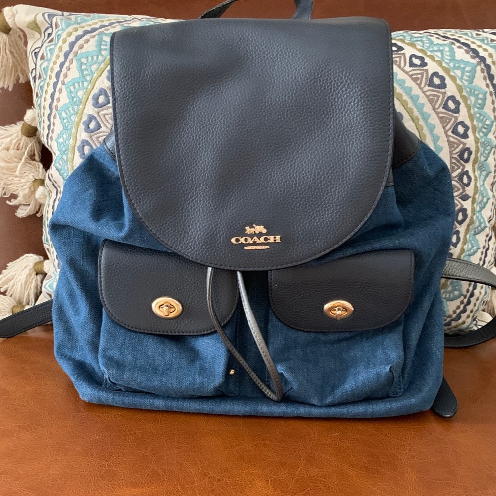 Coach Denim Turnlock Backpack Purse